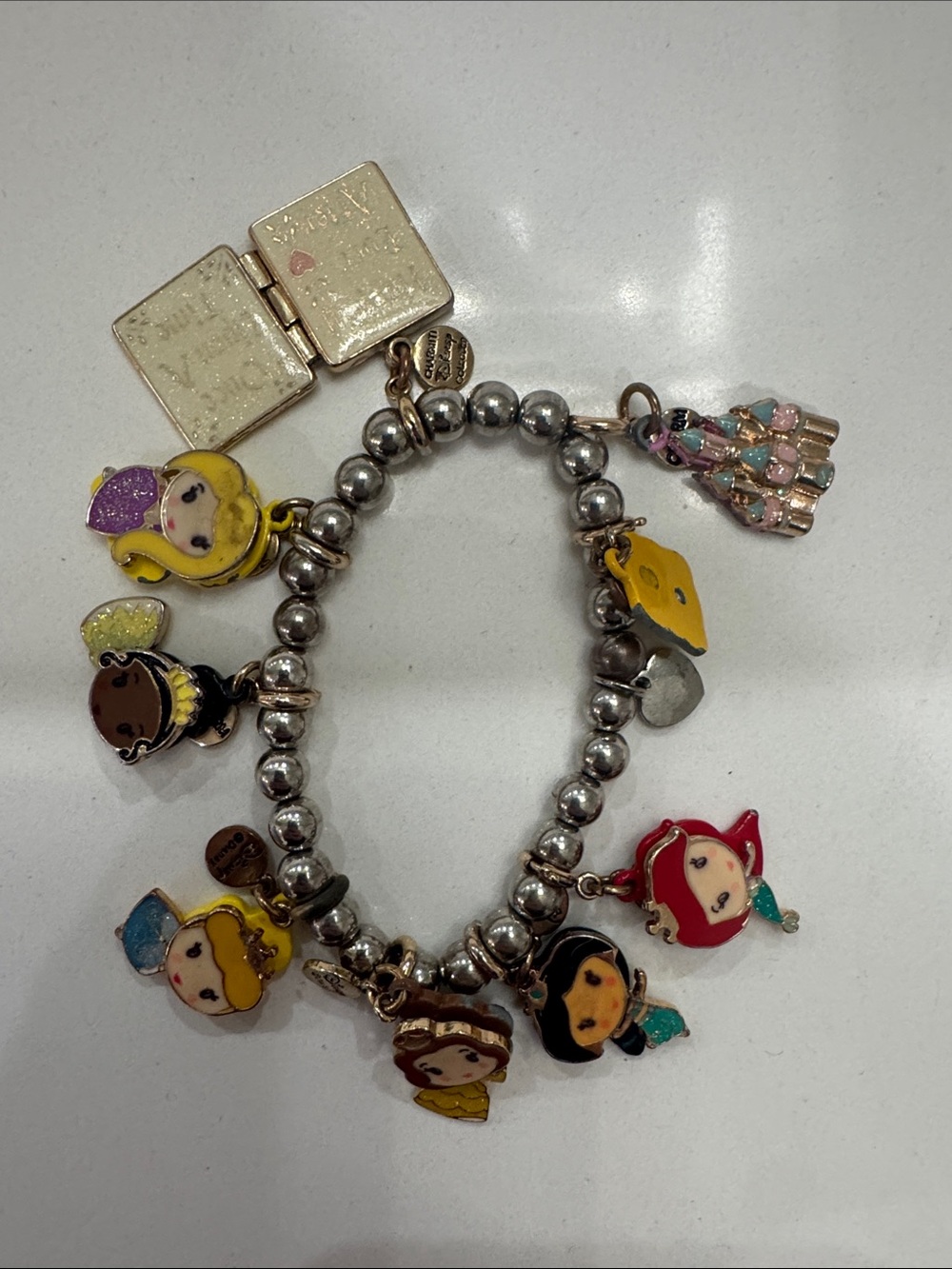 Charm It 4mm Silver Bead Bracelet and 7 Disney princes charms